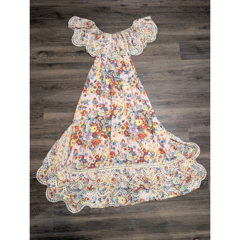 MISS JUNE Floral Maxi Dress Off Shoulder Ruffle Eyelet‎ Trim Boho Pink